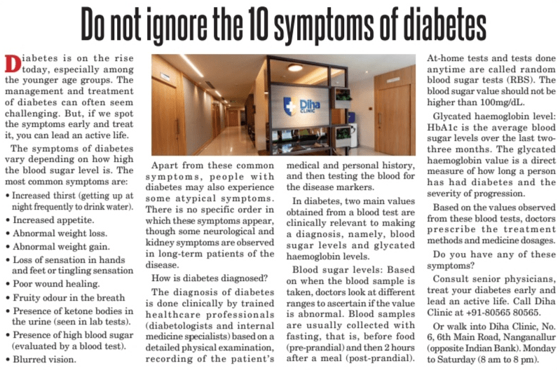 Acknowledgment of 10 Diabetes Awareness Facts - Diha Clinic, Nanganallur, Chennai